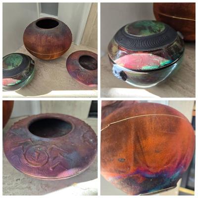  Handmade Signed Raku Pottery Bowls Art