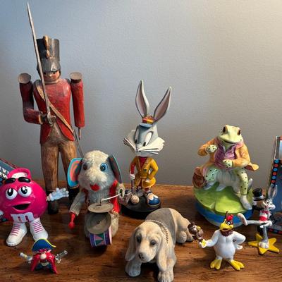 Collection Of Vintage Toys-Drumming Animals, Signed Soldier, Small Figurines