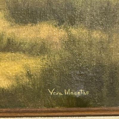 Vintage Framed Oil Painting Signed Vera Maestas- Farm, Barn & Produce Stand 