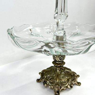  Antique Crystal Epergne Centerpiece with Silver Metal Base