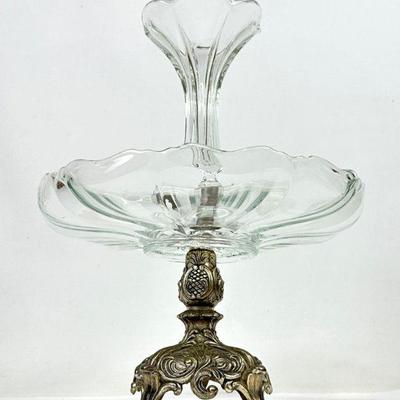  Antique Crystal Epergne Centerpiece with Silver Metal Base