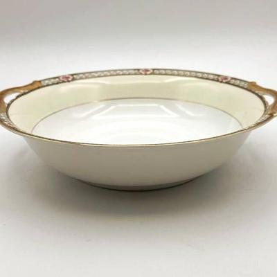 Antique Noritake Chanbard Round 10" Serving Bowl - Pink Roses, Gray Scrolls, Gold Trim - Elegant 1920's Deco Porcelain
