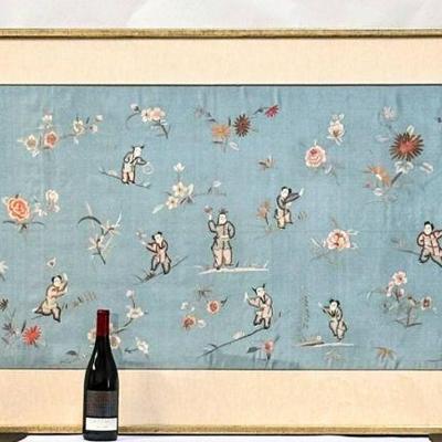 Large Vintage Framed Chinese Silk Embroidery 3' x 5' 