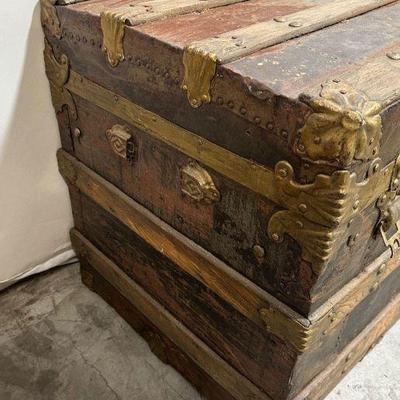 Antique Wood Steamer Trunk Storage Chest