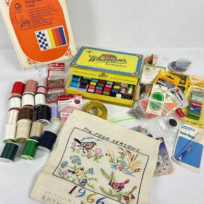 Vintage Sewing Supply Lot: Singer Needles, Thread, Pins, Measuring Tapes, Tracing Paper, Seam Ripper