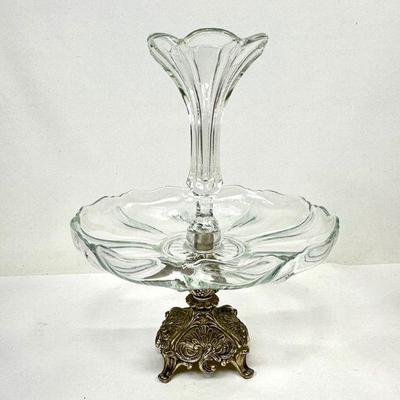  Antique Crystal Epergne Centerpiece with Silver Metal Base