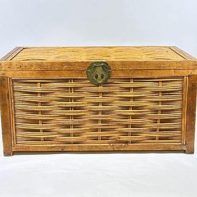  Vintage Rattan Wicker Storage Trunk - Hollywood Regency