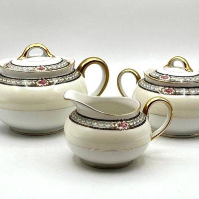 Antique Noritake Chanbard Porcelain 3-Piece Tea Set - Teapot, Creamer, Sugar Bowl - Elegant 1920's Porcelain