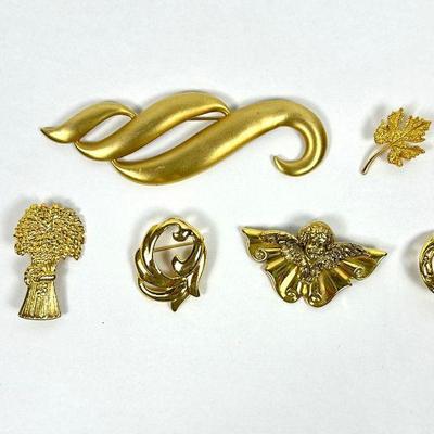 Vintage Gold Tone Brooches - Set of 6