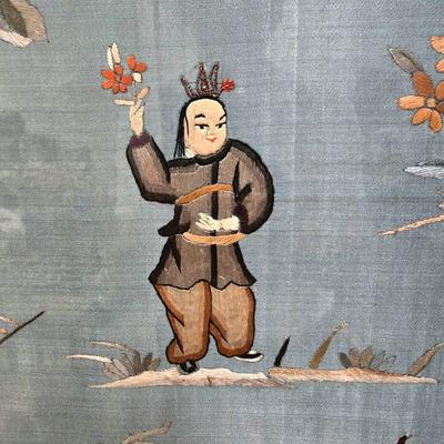 Large Vintage Framed Chinese Silk Embroidery 3' x 5' 