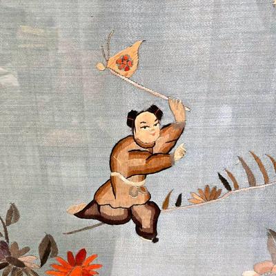 Large Vintage Framed Chinese Silk Embroidery 3' x 5' 