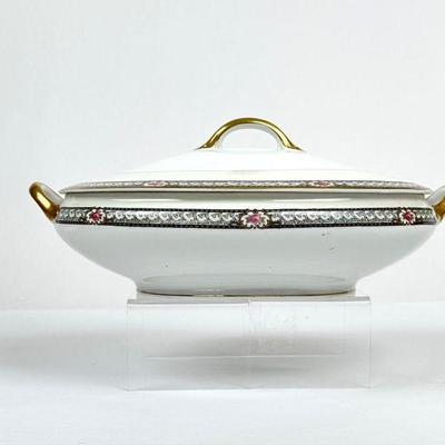 Antique Noritake Chanbard Oval Covered Serving Bowl - 12" Casserole w/Lid - Elegant 1920s Art Deco Porcelain