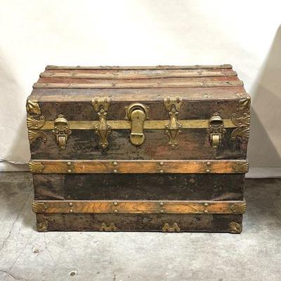 Antique Wood Steamer Trunk Storage Chest