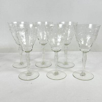 Vintage Etched Wine Glasses, Set of 6