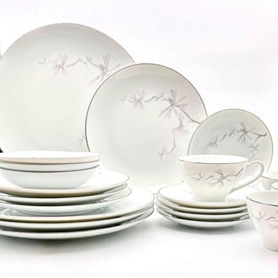 Vintage Noritake 5pc Pinebrook China Set - Service for 4 - 20 Pieces Total - Dinner, Salad, Bread Plate, Cup & Saucer