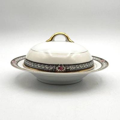 Antique Noritake Chanbard Round Covered Butter Dish with Ice Strainer