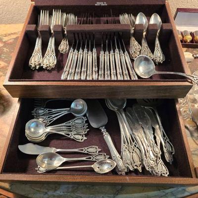 Sterling service for 12. Lunt Silver Co., Monticello pattern