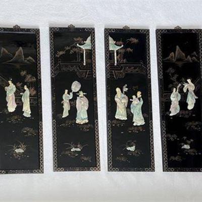 Asian Black Lacquer Mother of Pearl Wall Panel Collection .jpg