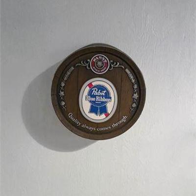Vintage Pabst Blue Ribbon Barrelhead Wall Display .jpg