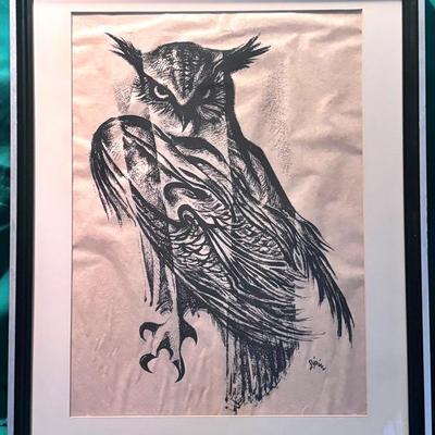 Vintage Owl Block Print (Lithograph), by Martin Jack Zippin