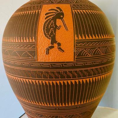 Large A Joe Navajo Etched Pottery 