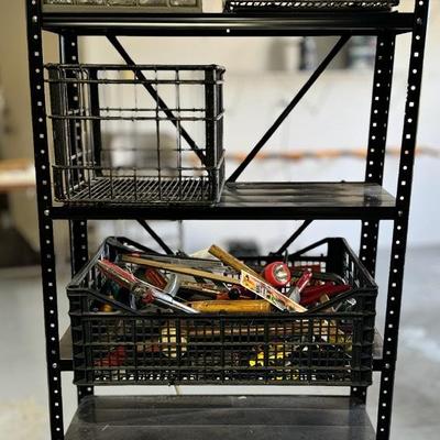Metal Shelving, Tool Assortment, Metal Crates