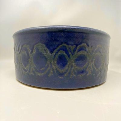 Navy Blue Signed Ceramic Bowl 10.5”