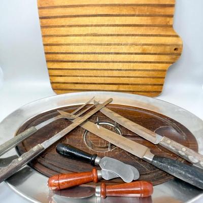 Carving Party! Carving Tray And Cutting/ Cheese Board With Corresponding Utensils 