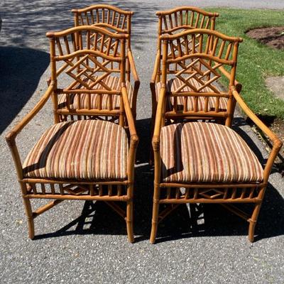4 Ornate Chippendale Style Rattan Chairs