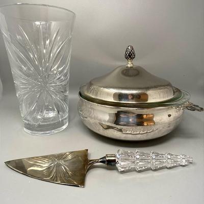 Vintage Crystal Orphans: Mikasa And Durand With Silver plate Serving Dish