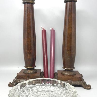 Castilian Victorian -style Candlesticks& Cut Glass Ashtray