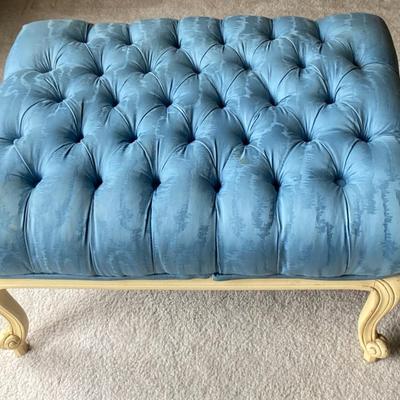 Vintage Blue Button Tufted Ottoman 