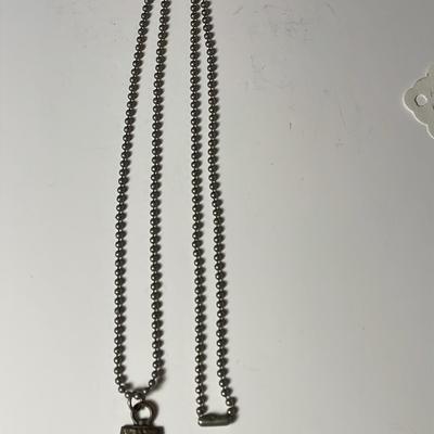 Catholic Holy Medal Pendant On WWII Dog Tag Chain Antique