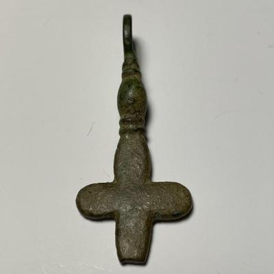 Ancient Byzantine Bronze Cross Pendant 