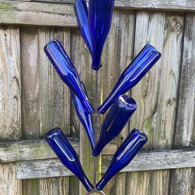 Hanging Bottle Tree w/ 8 Cobalt Blue Bottles 