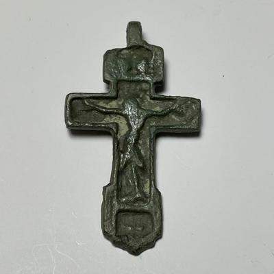 Tudor Period/ Late Medieval Bronze Pendant w/ Crucified Jesus Christ