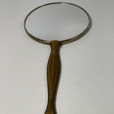 Old Gold Tone Hand Held Vanity Mirror