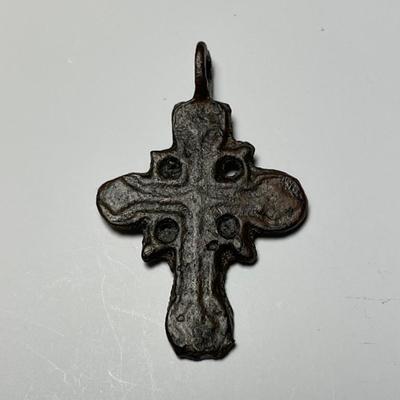 Tudor Period Decorated Bronze Cross Pendant 