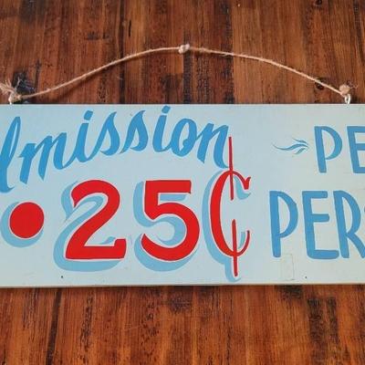 Vintage Hand Painted Carnival Admission 25 Cents Per Person Sign
