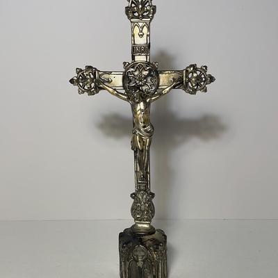 Antique Silver Plated Metal Jesus On The Cross