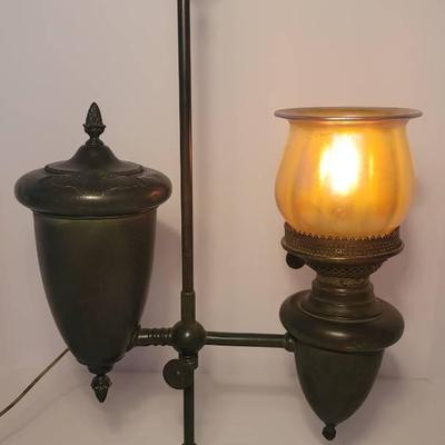 1890s Bronze Tiffany Studios Bat Motif Adjustable Student Desk Lamp Converted To Electric 