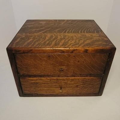 Antique Tiger Oak Two Drawer Storage Cabinet 