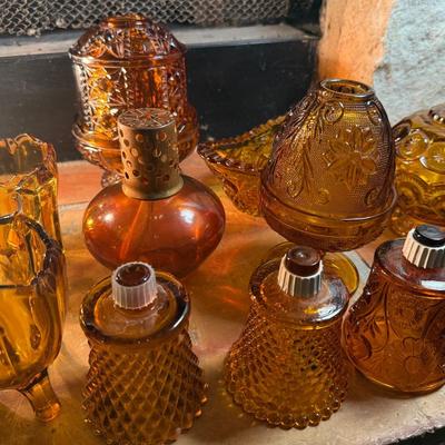 Vintage Amber Glass Collection – Oil Lamps, Pressed Glass, Moon & Stars, Hobnail & More