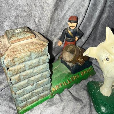 Artillery Bank And Scottish Dogs Cast Iron Door Stoppers