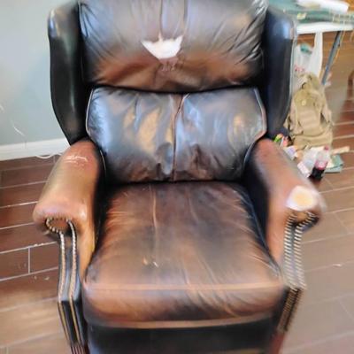 Needs Love  Classic Leather Wingback Recliner – Restoration- 