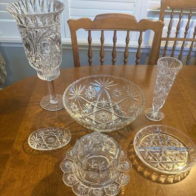 Elegant Vintage Cut & Pressed Glass Collection – Bowls, Vase, Candy Dish & More 