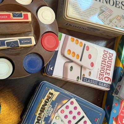 Vintage Game Night Lot – Dominoes, Poker Chips, Playing Cards & More