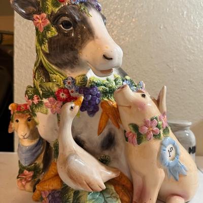 Fitz and Floyd Farm Friends Cookie Jar – Cow, Pig, Duck, and Sheep