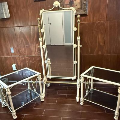 Elegant Vintage Vanity Mirror & Glass Side Tables Set