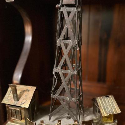 Vintage Brass Oil Derrick Music Box – Wind-Up Western Décor 